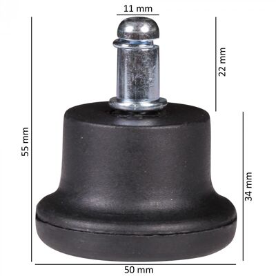 Set of 5 designer plastic floor gliders / foot gliders for office chairs, round, black, 11 mm