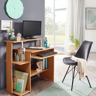 Table d'ordinateur WL1.163 Hêtre 94x90.5x48.Table pour ordinateur portable 5 cm Moderne avec tiroir pour clavier, table PC avec étagère pour imprimante peu encombrante, bureau pour petits espaces avec espace de rangement, table pour ordinateur portable Petite