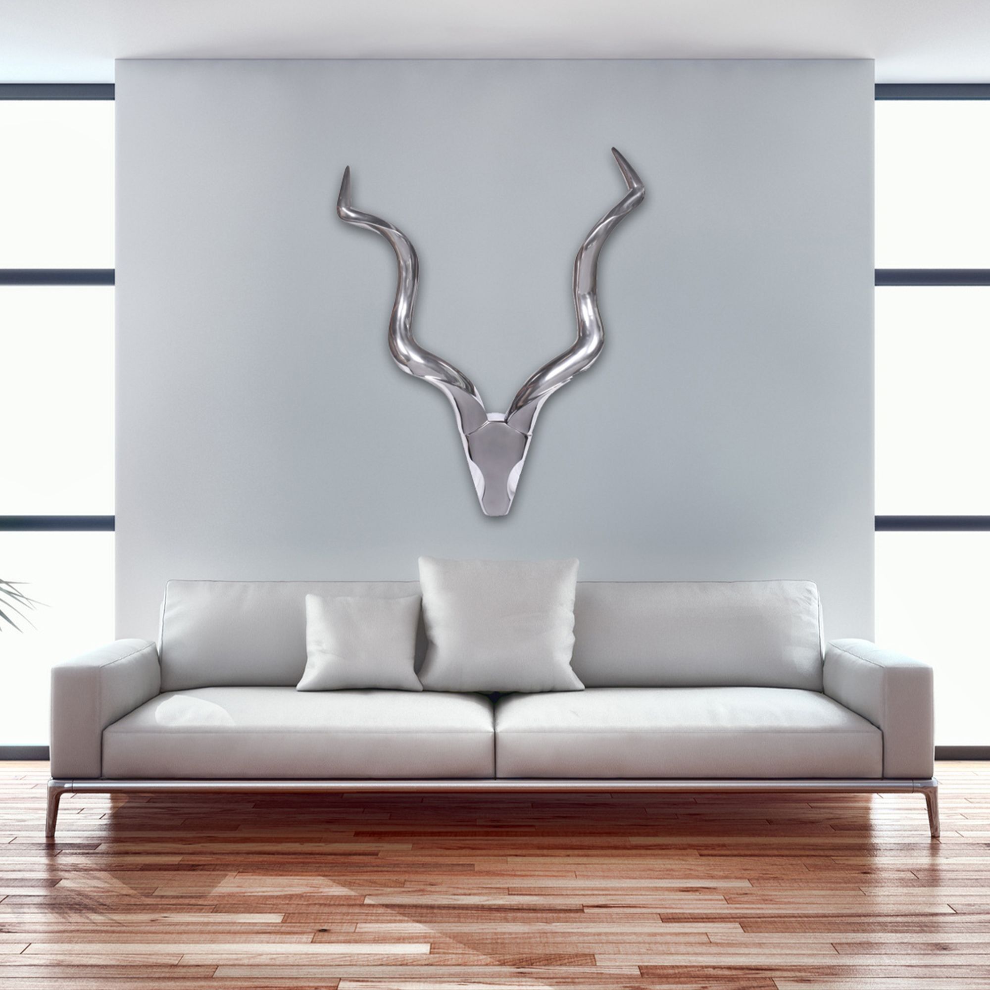 Bois de cerf décoratif L décoration murale aluminium 80 cm style maison de campagne métal argenté moderne, design tête de cerf maison de campagne bois de cerf mur grand, décoration maison cerf extérieur, décoration murale XL