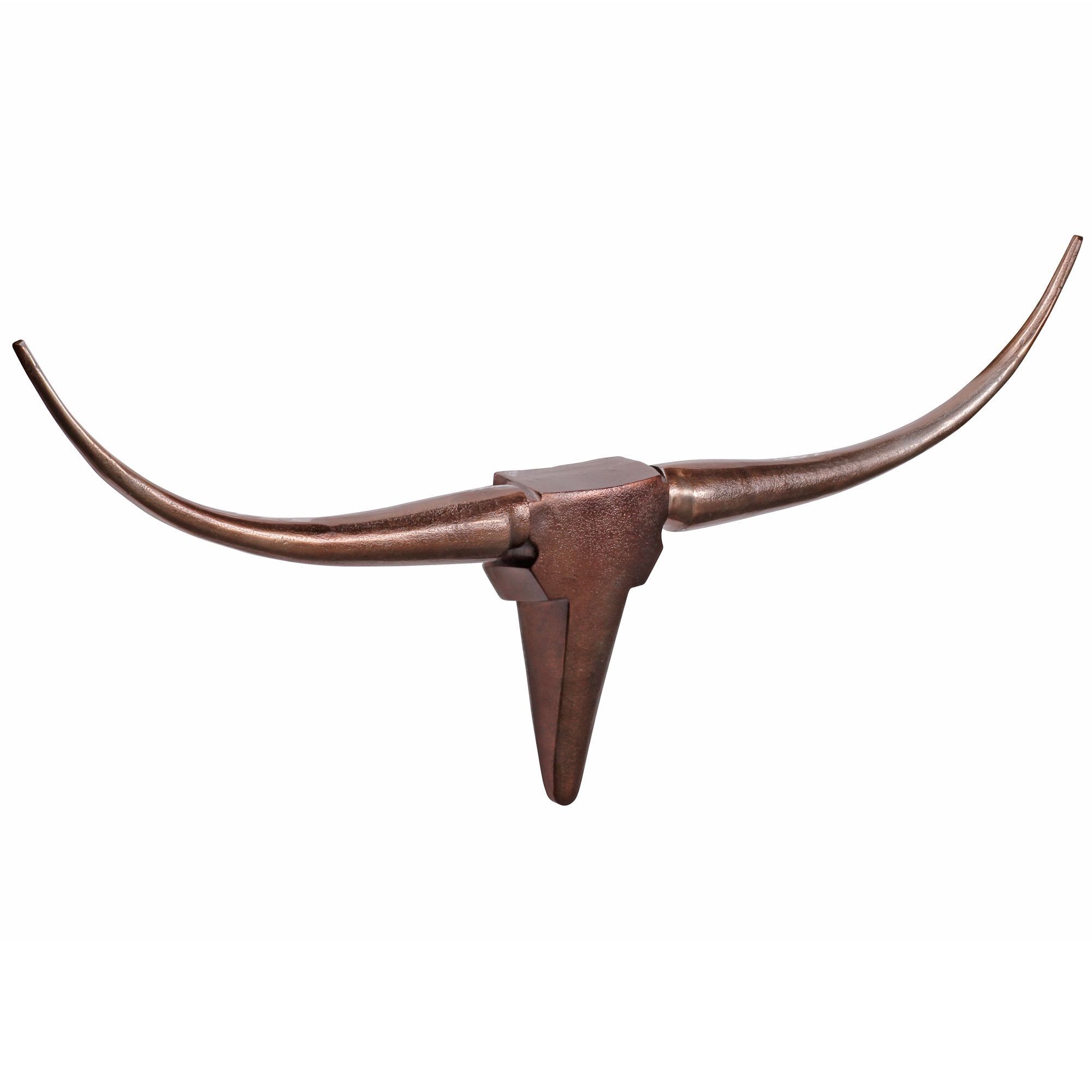 Taureau décoratif en bois M WL1.394 bronze 100 cm aluminium design cornes, décoration murale tête de taureau corne moderne, sculpture murale bois trophée de chasse métal, longhorn décoration murale grande