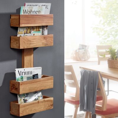 Portariviste MUMBAI in legno massello di acacia, 2 scomparti portaoggetti, porta riviste, porta brochure, stile country