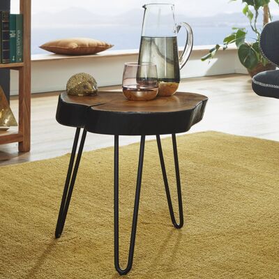 Table d'appoint en bois massif de sheesham BAGLI 35 x 35 cm table de salon table d'appoint en bois massif table en bois véritable bord d'arbre