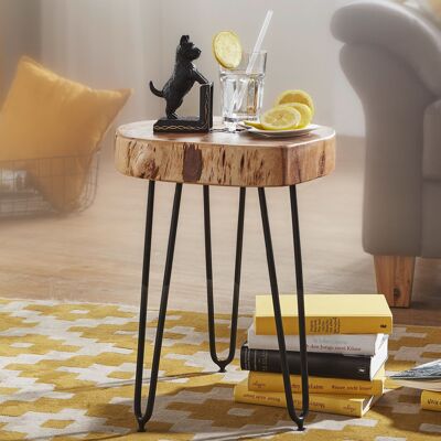 Table d'appoint en acacia massif BAGLI 35 x 35 cm table de salon table d'appoint en bois massif table en bois véritable bord d'arbre