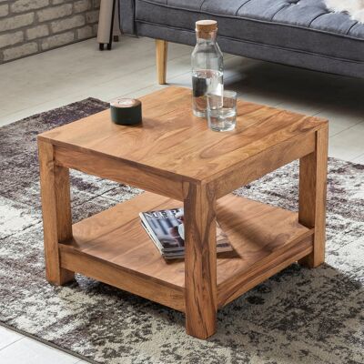 Table basse MUMBAI, bois d'acacia massif, 60 x 60 cm, table de salon design, marron foncé, style campagnard, table d'appoint