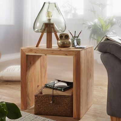 Table d'appoint MUMBAI en bois massif d'acacia 60 x 35 cm table de salon design marron foncé style campagnard table basse