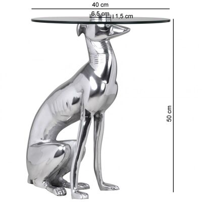 Table d'appoint décorative design en forme de chien en aluminium, couleur argent