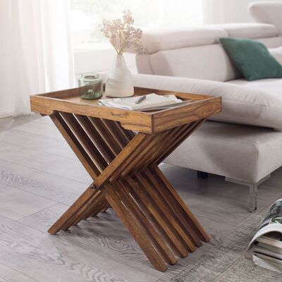 Table d'appoint MUMBAI en bois massif Sheesham design table pliable plateau de service et cadre de table pliable style campagnard