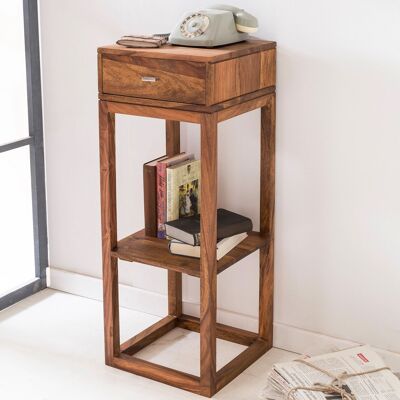 Table d'appoint MUMBAI en bois massif de Sheesham, table d'appoint pour téléphone avec tiroir, 35 x 35 x 90 cm