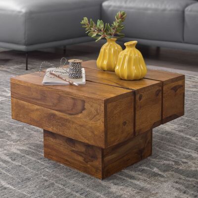 Table d'appoint en bois massif Sesham table de salon 44 x 44 x 30 cm table basse massive maison de campagne cube carré