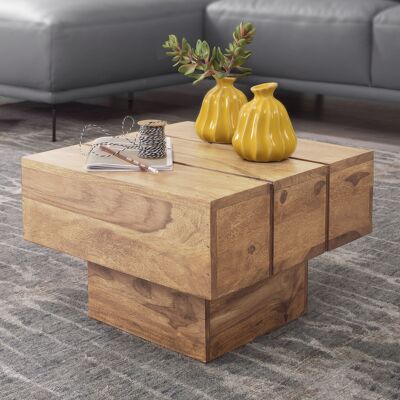 Table d'appoint en bois massif d'acacia table de salon 44 x 44 x 30 cm table basse solide maison de campagne cube carré