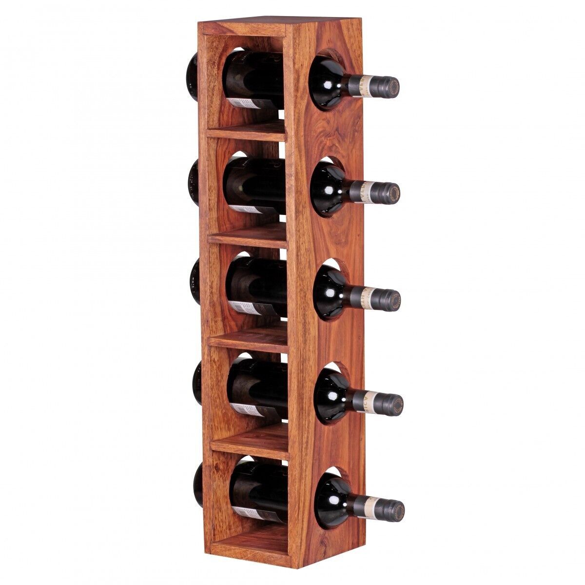 Wine rack MUMBAI solid wood Sheesham bottle rack wall mounted for 5 bottles wooden shelf modern with shelf 70 cm