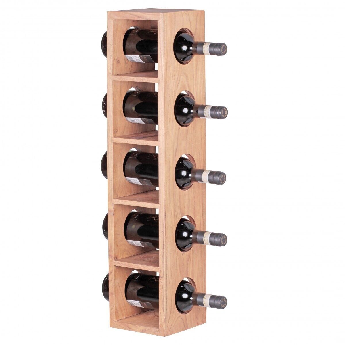 Wine rack MUMBAI solid wood acacia bottle rack wall mounted for 5 bottles wooden shelf modern with shelf 70 cm