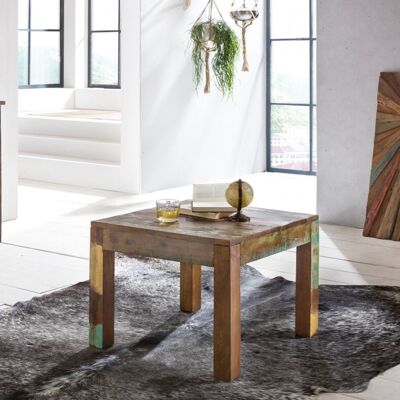 Table basse CALCUTTA 60 x 47 x 60 cm, table d'appoint en bois massif style shabby chic, table de salon en bois de bateau, table basse carrée