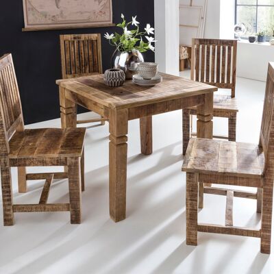 Table à manger WL5.077 Marron 80 x 80 x 76 cm Bois de manguier massif, table à manger design maison de campagne massif, table pour salle à manger carrée, table de cuisine pour 4 personnes, petite table rustique en bois