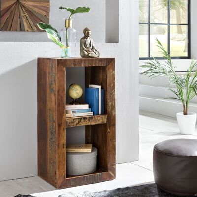 Bibliothèque Calcutta 45 x 35 x 90 cm, étagère en bois massif à 2 niveaux, table d'appoint en forme de cube pour le salon, étagère sur pied de style shabby chic