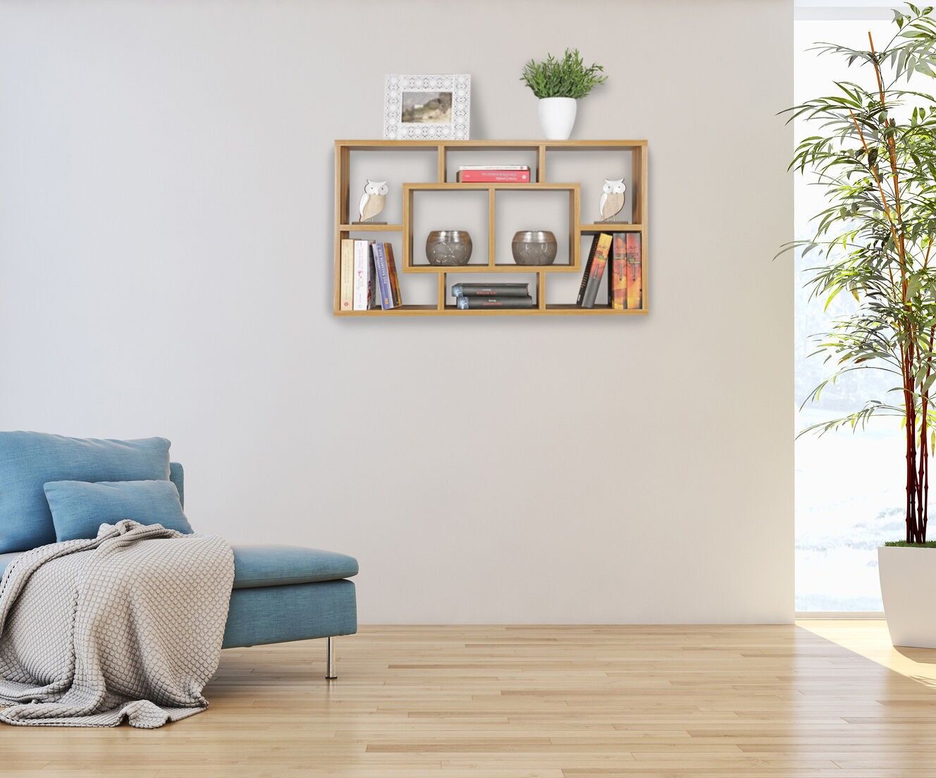 Wall shelf PAOLA beech wood 85 x 47.5 x 16 cm MDF wooden hanging shelf modern, design wall shelf floating, wooden shelf open for hanging