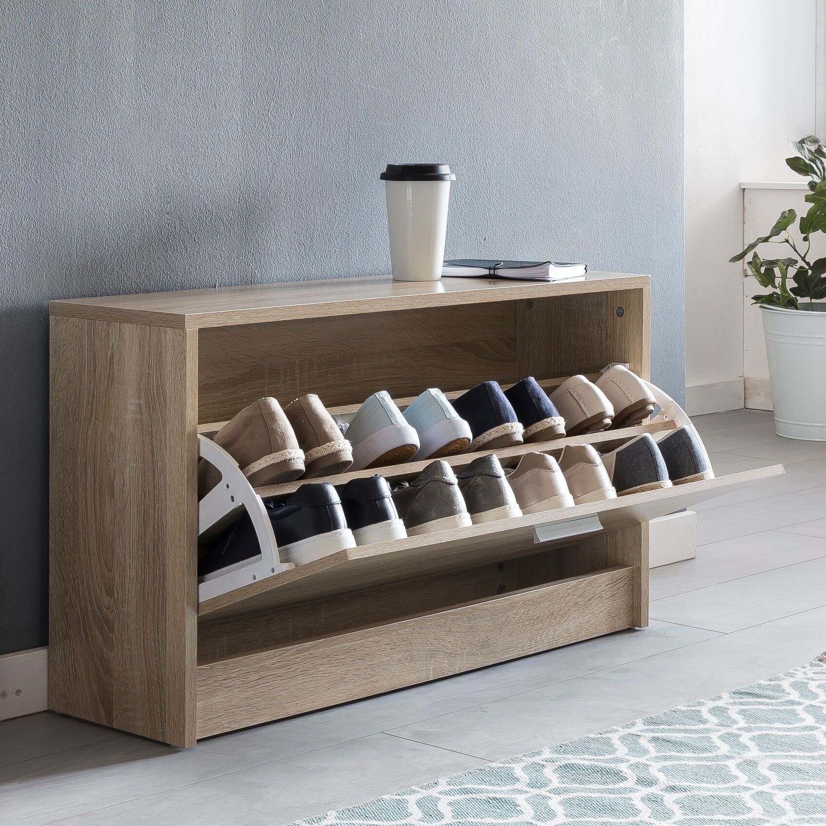 Meuble à chaussures SPLIT Moderne 80 x 47 x 24 cm Meuble à chaussures en bois Sonoma 1 compartiment, meuble à chaussures meuble d'entrée avec étagère, meuble à chaussures design rangement chaussures, meuble d'entrée pour chaussures profond