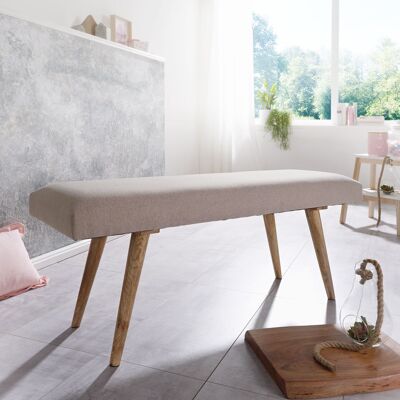 Panca in tessuto/legno massello beige 117x51x38 cm in stile retrò, panca imbottita a 2 posti per ingresso, panca imbottita in tessuto per sala da pranzo marrone, divano letto piccolo in cotone, panca per ingresso stretta
