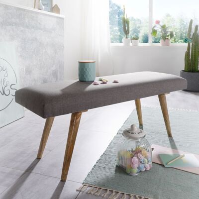 Panca in tessuto/legno massello grigio 117x51x38 cm in stile retrò, panca imbottita a 2 posti per ingresso, panca imbottita in tessuto per sala da pranzo marrone, divano letto piccolo in cotone, panca per ingresso, mobili per ingresso stretti