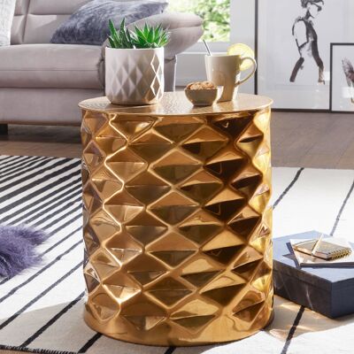 Table d'appoint 43.5x48x43.Table basse ronde orientale en aluminium doré de 5 cm, table basse plate en métal martelé, table d'appoint design moderne, table basse indienne petite