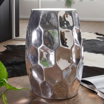 Table d'appoint 30x47x30cm aluminium argent table décorative orientale ronde, petite table d'appoint martelée, table de rangement design métal moderne, table d'appoint étroite