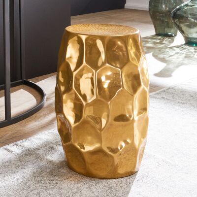 Table d'appoint 30x47x30cm aluminium doré table décorative orientale ronde, petite table d'appoint martelée, table de rangement design métal moderne, table d'appoint étroite