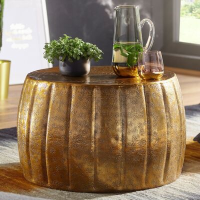 Table basse 60x36x60 cm aluminium doré table d'appoint ronde orientale, table basse plate métal, table de salon design moderne, petite table basse