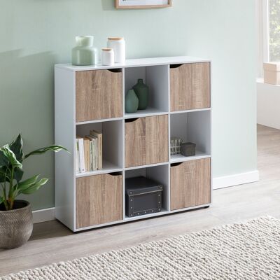 Aparador MASSA 89 x 91 x 29 cm librería con 9 compartimentos Sonoma, estantería de pie con 5 puertas, moderna estantería cúbica separadora de ambientes, armario de recibidor abierto, estantería cúbica cómoda estantería de salón