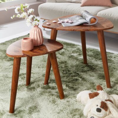 Table d'appoint design WL5.574 Table d'appoint en bois massif de Sheesham, ensemble de 2 petites tables basses, ensemble de 2 tables en bois, table basse en bois massif, table de canapé étroite, table de rangement