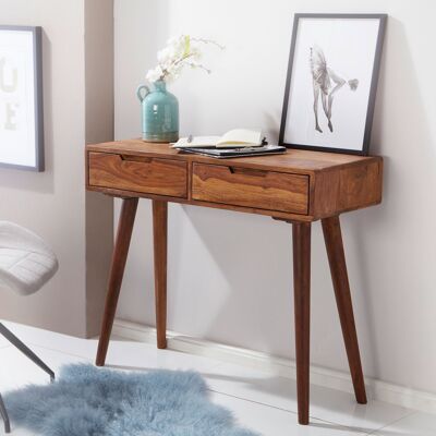 Mesa consola WL5.577 90x76x36cm Sheesham madera maciza con cajones, aparador de diseño de madera maciza, consola, escritorio pequeño de casa de campo, mesa de recibidor, tocador, mesa de almacenamiento natural