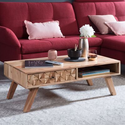 Table basse REWA 95x35x50cm table basse en bois massif d'acacia, table basse design avec tiroir, table basse marron maison de campagne, table basse design en bois massif, table basse moderne