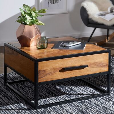 Table basse WL5.Table basse 623 en bois massif/métal 65x38x65cm, table basse design en sheesham, table basse industrielle marron, table basse design en bois massif, table de salon