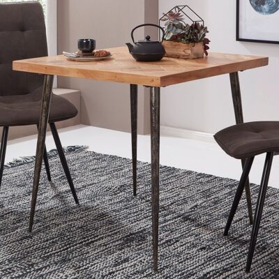 Table à manger 80x76x80 cm bois d'acacia massif/métal industriel, petite table à manger massive, table de cuisine table en bois salle à manger, petite table à manger bois, table carrée en bois massif