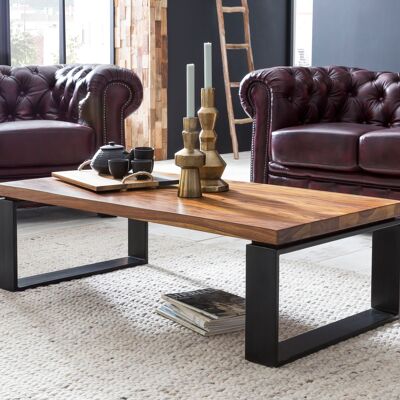 Table basse WL5.Table basse rectangulaire en bois massif de sheesham 650 cm, 115 x 35 x 60 cm, structure en métal, table basse rectangulaire en bois massif marron, table moderne en bois, table de salon