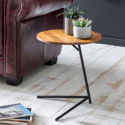 Table d'appoint 40x46x40cm table basse en bois de Sesham et métal, table de salon en bois véritable de style industriel, table de canapé en bois pieds en métal, table d'appoint décorative en palissandre