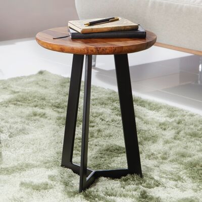 Table d'appoint 35 x 45 x 35 cm WL5.Table basse en bois de Sesham 664, tabouret en bois véritable de style industriel pour salon, table en bois, table de canapé, pieds en métal, table d'appoint décorative en palissandre