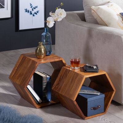 Ensemble de 2 tables d'appoint en bois de Sesham massif, ensemble de tables basses design massif, table d'appoint design salon, petite table basse en bois, petite table basse