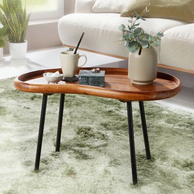 Table basse WL5.Table basse en bois massif de sheesham 670 71x42x40 cm en forme de rein avec pieds en métal, table basse en bois massif, petite table en forme de rein en bois véritable, table basse en bois, table d'appoint moderne