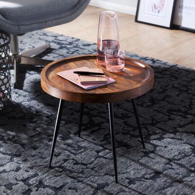 Table d'appoint 46x40x46 cm Table basse en bois de Sesham et métal, table basse de style industriel, table en bois avec pieds en métal, table décorative en palissandre