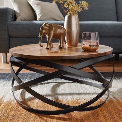 Table basse MANUR 60x30x60 cm Table basse en bois massif de Sheesham/métal, table basse design ronde, table basse industrielle marron, table basse design en bois massif, table de salon