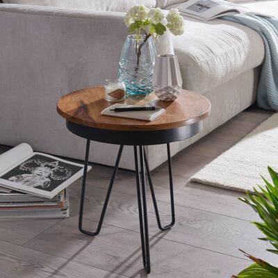 Table d'appoint 43x45x43 cm Table basse en bois de Sesham, table basse de style industriel en bois véritable, table en bois pieds en métal