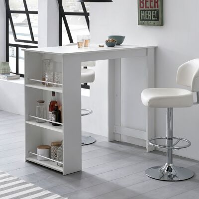 Table de bar WL5.732 Blanc 120 x 107.5 x 60 cm Table haute de cuisine en bois, table de bar avec étagère intégrée, table de bar bistrot de cuisine rectangulaire, table de fête table en bois, table murale minibar