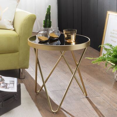 Table d'appoint design PARMA 42x46x42cm table basse ronde noir/or mat, table basse design en verre moderne, table en verre structure en métal, petite table basse, table ronde en métal salon