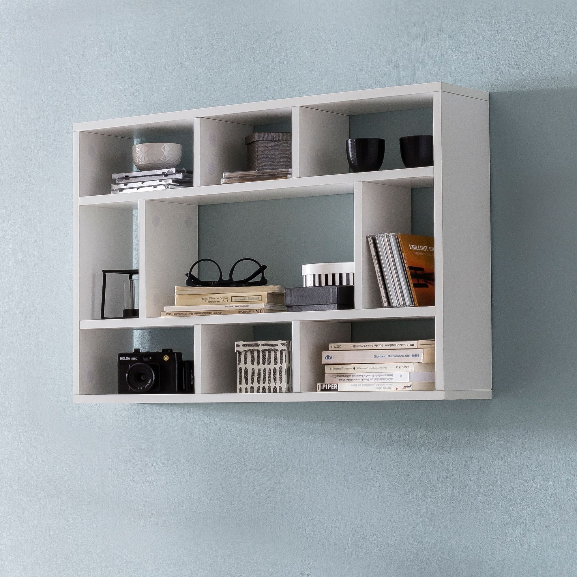 Wall shelf WL5.810 White 75x51x16 cm wooden hanging shelf modern, design wall shelf floating, wooden shelf for the wall, narrow bookcase, decorative shelf floating shelf living room