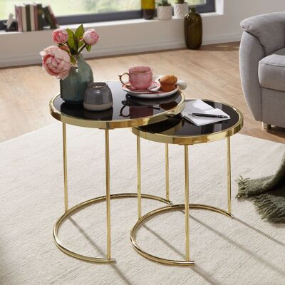 Table d'appoint design COMO Noir/Doré Table d'appoint Métal/Verre, Lot de 2 tables basses, Petite table basse, Table en métal avec plateau en verre, Table de rangement moderne