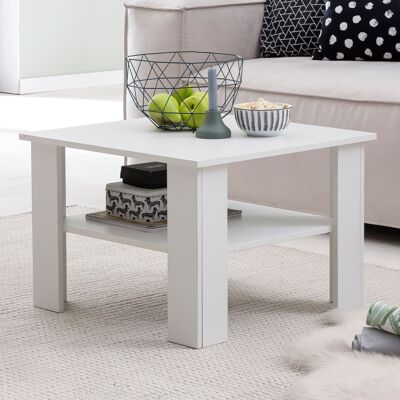 Table basse WL5.Table basse design en bois blanc 60x42x60 cm avec étagère, table basse, table basse, table basse, table basse, bois, table basse, table basse avec rangement, table pour le salon