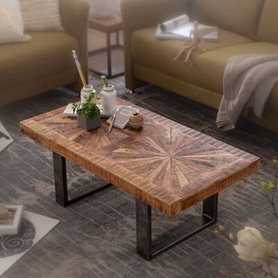 Table basse moderne en bois de manguier massif 105x40x55 cm table au design industriel, table basse en bois et métal, table de salon rustique