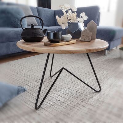 Table basse 60x39.Table basse en bois massif d'acacia / métal 5x60 cm, table basse design ronde, table basse massive, petite table de salon