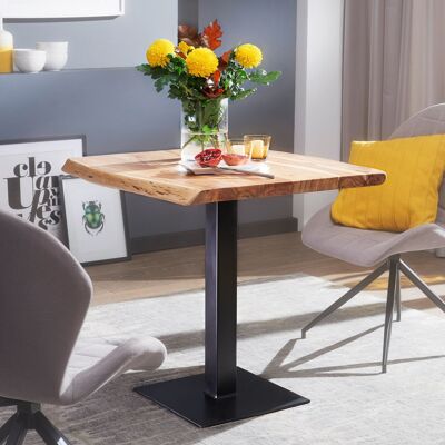 Table à manger bord d'arbre 80 x 75 x 75 cm table à manger en bois massif d'acacia, petite table à manger en bois, table de cuisine design carrée