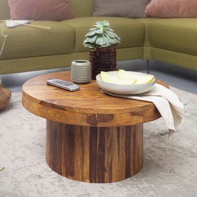 Table basse 60x30x60 cm Table basse en bois massif de Sheesham, table basse design ronde, table basse marron, table de salon
